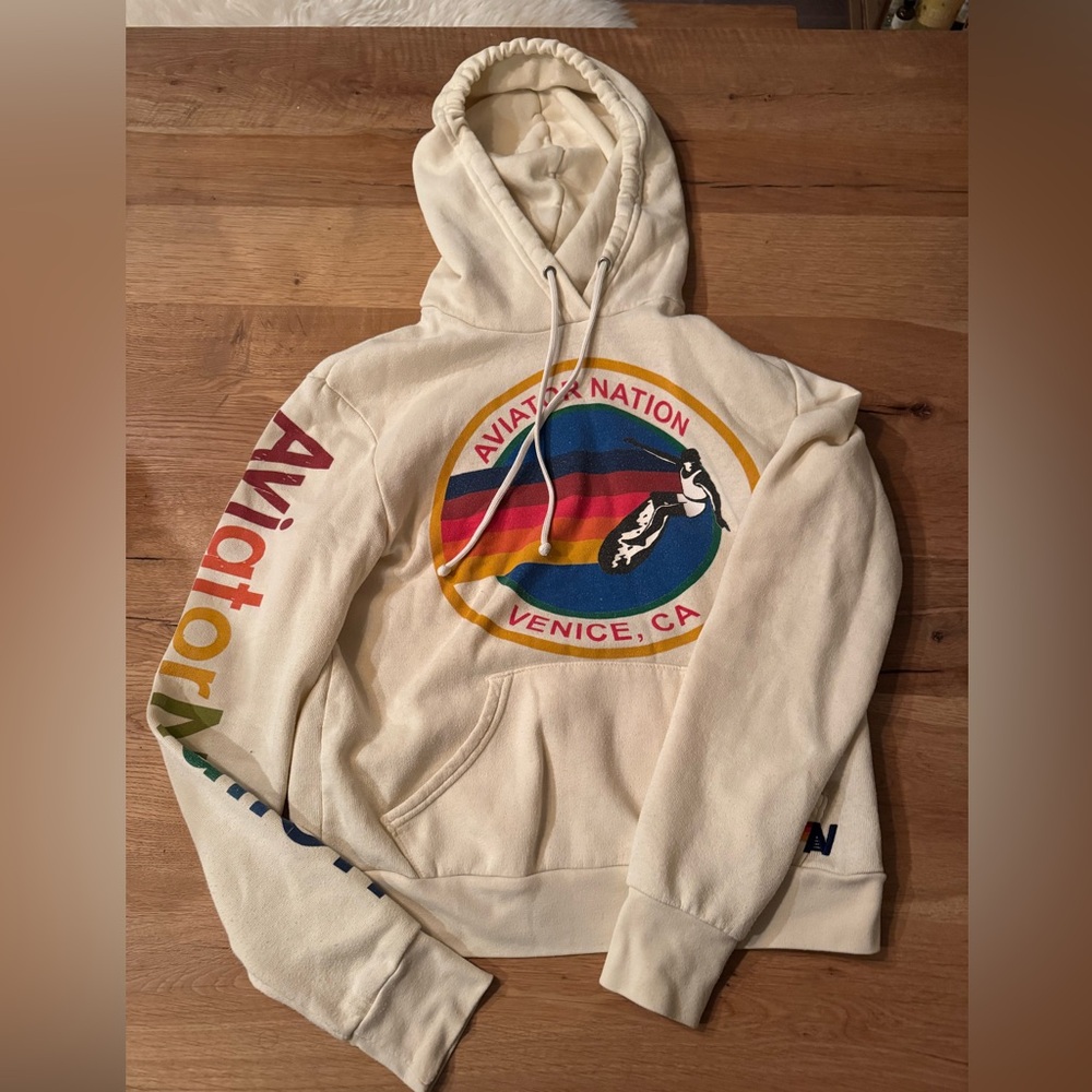 Aviator Nation cream Hoodie with logo